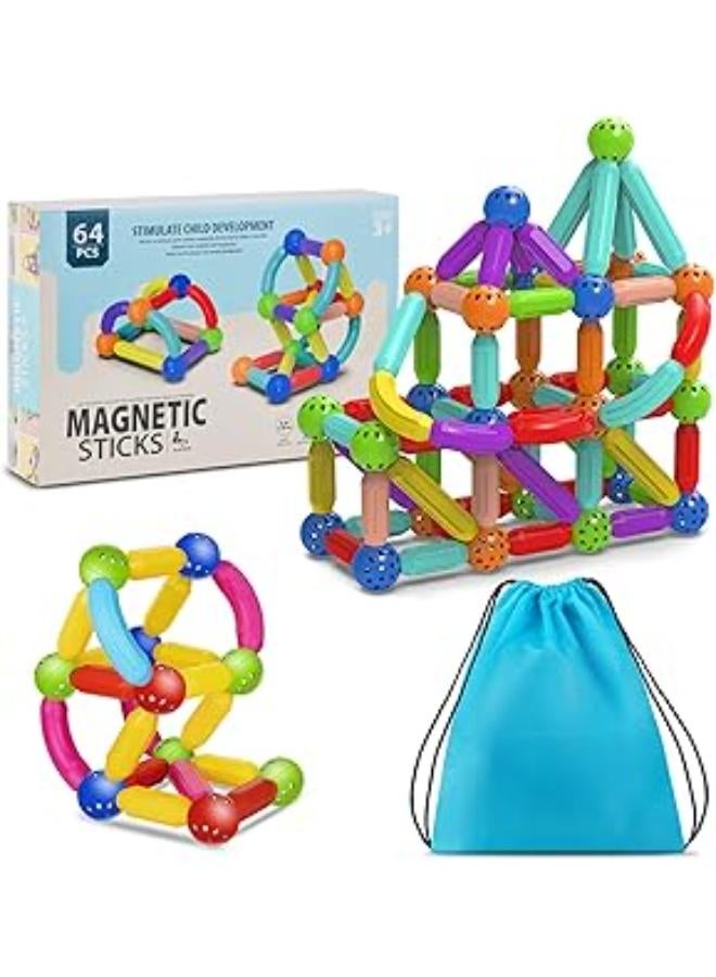 مكعبات بناء مغناطيسية للأطفال - مجموعة بناء مغناطيسية مع أشكال وعصي - لعبة تعليمية STEM للأطفال الصغار في مرحلة ما قبل المدرسة، سهلة التنظيف والتخزين، متوافقة مع بلاط المغناطيس