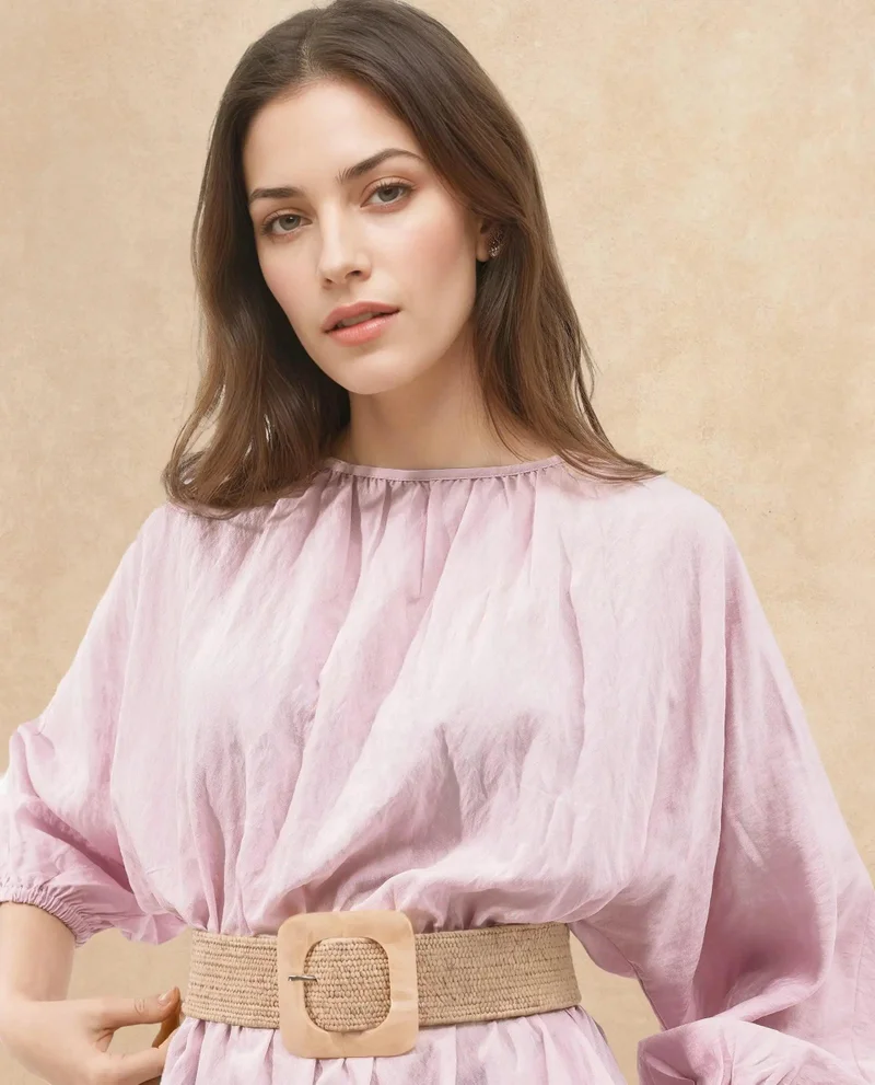 Rareism Rareism Women Callahan Pastel Purple Rayon Nylon Fabric Regular Sleeves Round Neck Solid Regular Length Dress