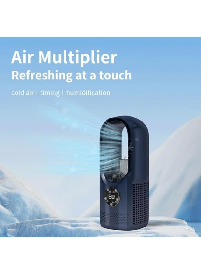 Bladeless Fan with Humidifier and RGB Lights, USB Powered Desk Fan, 6-Speed Quiet Personal Cooling Fan for Office Home Bedroom, No Blades Design Safer than Traditional Fans (Blue) - Image 2