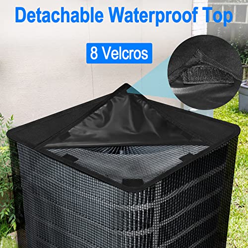 TRELC Air Conditioner Cover for Outside Unit, All Seasons Full Mesh AC Cover with Detachable Waterproof Top, Winter AC Unit Covers Outdoor Against Cottonwood, Leaves, Snow (35.4" x 35.4" x 39.4") - Image 2