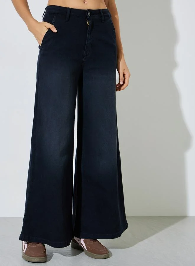 Styli Dark Blue Mid-Rise Flared Leg Jeans