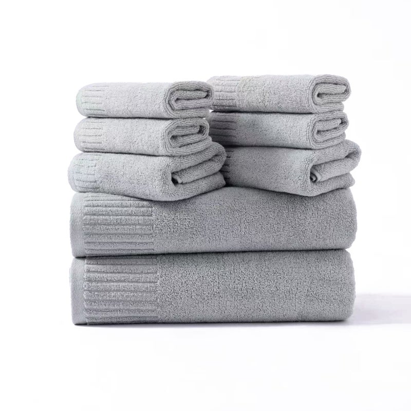 Sharpdo Pure Cotton Towel Set Household Extra Absorbent Bath Towel Hand Towel Wash Cloth Full Cotton 8 Pack Set  2 pieces 34*34cm; 4 pieces 34*73cm; 2 pieces 70*140cm - Image 1
