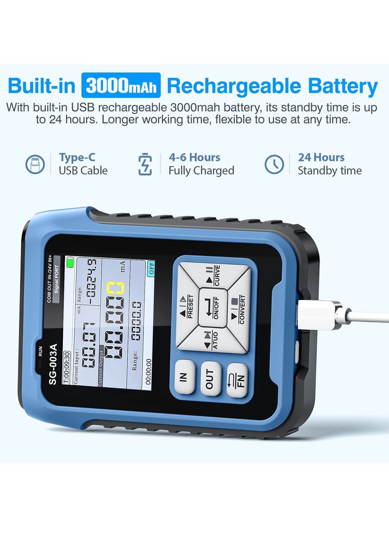 4-20mA 0-24V Current Signal Generator, Current Voltage Adjustable Analog Simulator, Real-time Curve, Multiple Signal Types, 3000ma-h USB Rechargeable, Preset Value, for PLC Testing