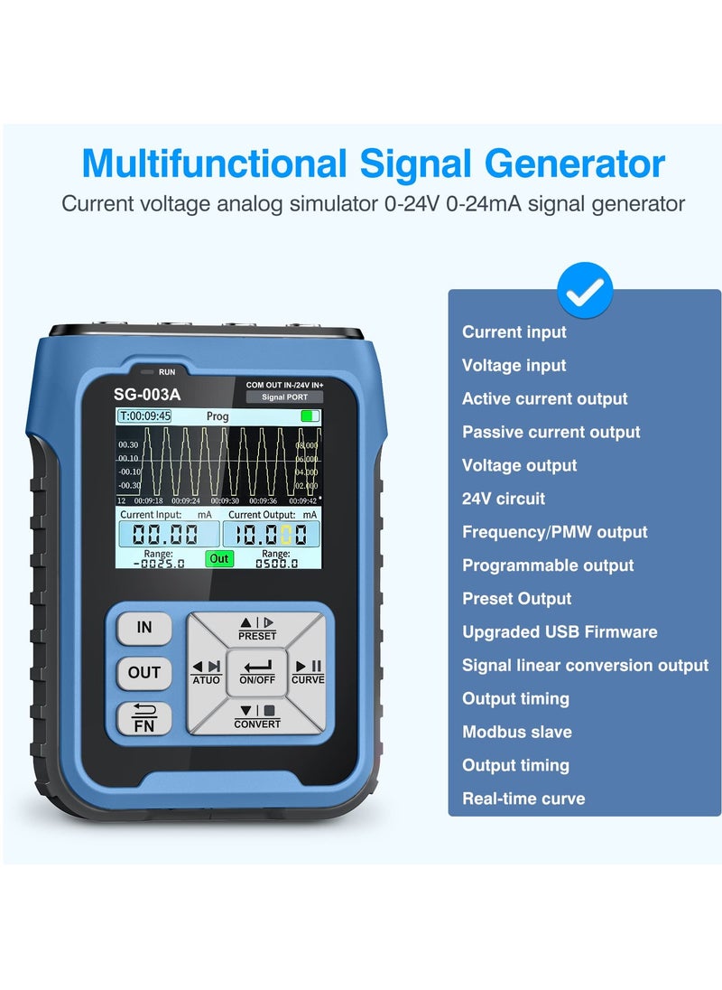 4-20mA 0-24V Current Signal Generator, Current Voltage Adjustable Analog Simulator, Real-time Curve, Multiple Signal Types, 3000ma-h USB Rechargeable, Preset Value, for PLC Testing