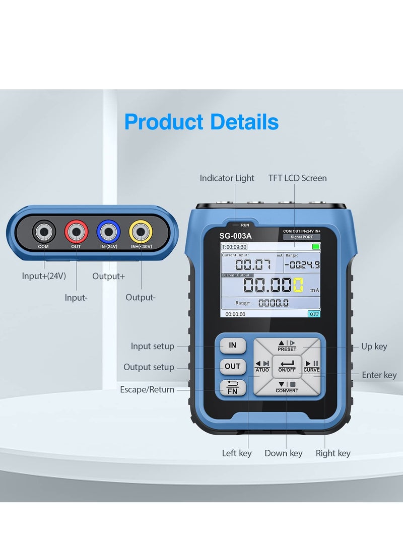 4-20mA 0-24V Current Signal Generator, Current Voltage Adjustable Analog Simulator, Real-time Curve, Multiple Signal Types, 3000ma-h USB Rechargeable, Preset Value, for PLC Testing