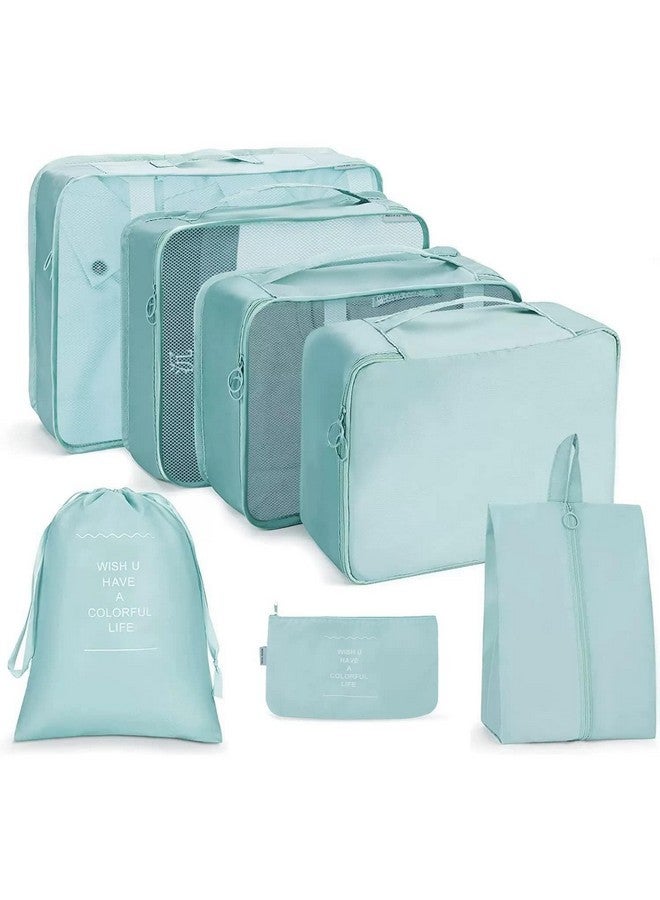 Sprqcart Polyester 7 Set Travel Organizer Bag 3 Packing Cubes + 3 Pouches + 1 Toiletry Organizer Bag (Skyblue, 27.99 Cm, 11 Cm) - Image 1