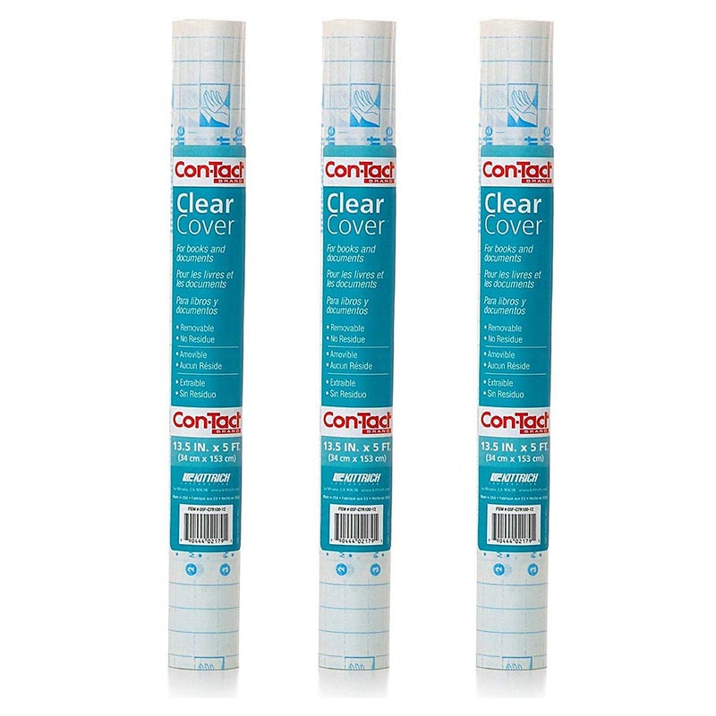 Con-Tact Brand Clear Adhesive Protective Liner to Cover Books and Documents, 13.5-Inches x 5-Feet (Pack of 3)