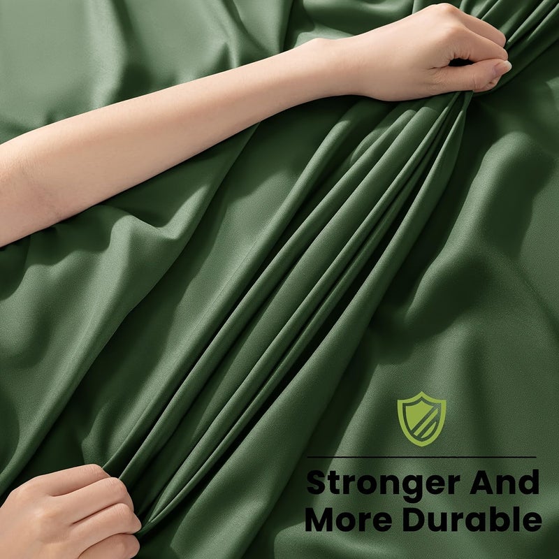 1pc Solid Color Classic Summer Ice Feeling Bamboo Fiber Bed Sheet Olive Green 102.36 By 110.24 Inch Non Sweaty Breathable Heat Dissipating Machine Washable Cool Bed Sheet For Student Dormitory Living Room - Image 4