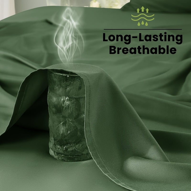 1pc Solid Color Classic Summer Ice Feeling Bamboo Fiber Bed Sheet Olive Green 102.36 By 110.24 Inch Non Sweaty Breathable Heat Dissipating Machine Washable Cool Bed Sheet For Student Dormitory Living Room - Image 2