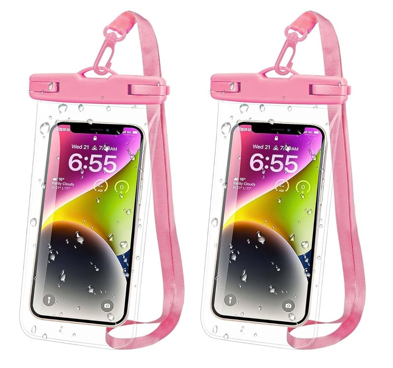 TARAVEE Waterproof Phone Pouch, Dry Bag with Lanyard, Universal Waterproof Phone Case for iPhone 14 13 12 11 Pro Max XR X XS SE 8 Plus Samsung S23 S22 Ultra S21 S10 S9 up to 7" (Pink-Pack-2) - Image 1