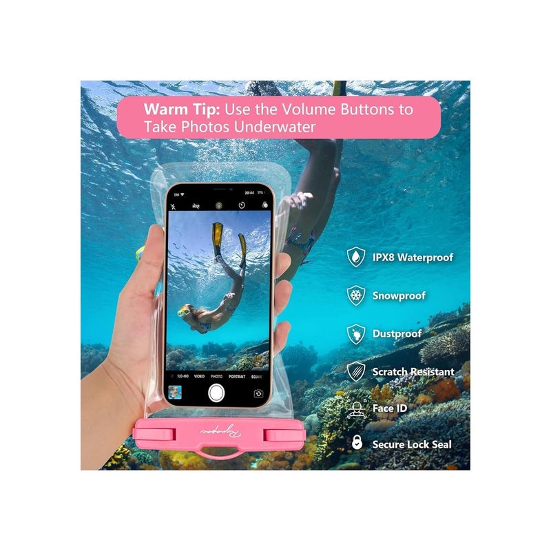 TARAVEE Waterproof Phone Pouch, Dry Bag with Lanyard, Universal Waterproof Phone Case for iPhone 14 13 12 11 Pro Max XR X XS SE 8 Plus Samsung S23 S22 Ultra S21 S10 S9 up to 7" (Pink-Pack-2) - Image 3