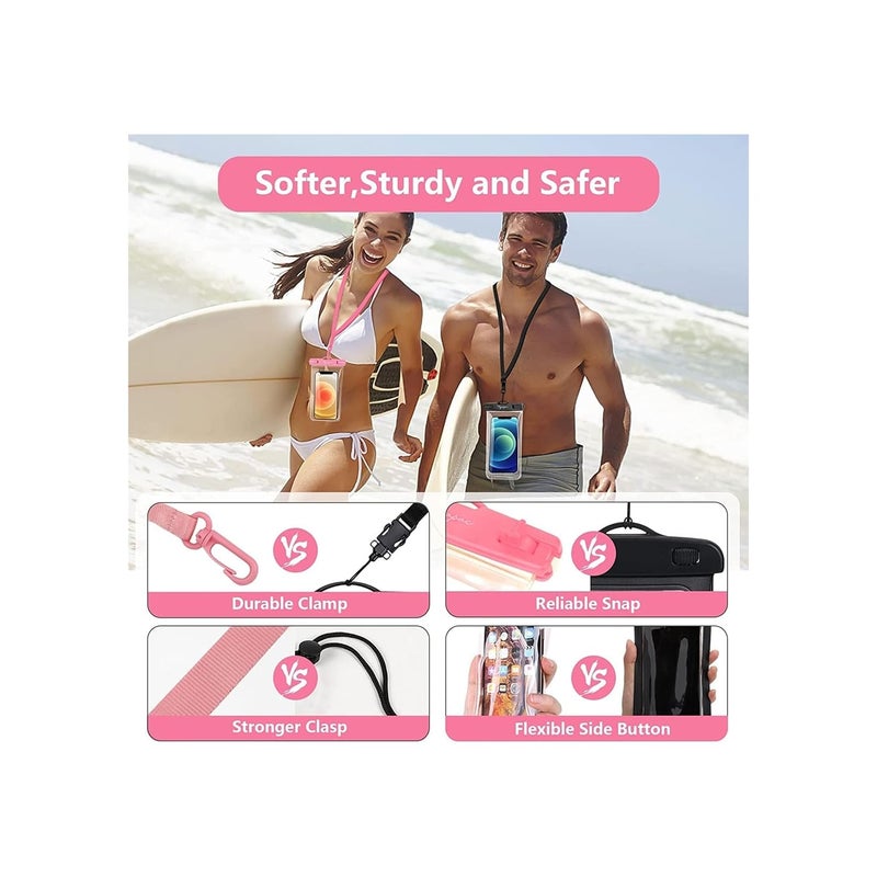 TARAVEE Waterproof Phone Pouch, Dry Bag with Lanyard, Universal Waterproof Phone Case for iPhone 14 13 12 11 Pro Max XR X XS SE 8 Plus Samsung S23 S22 Ultra S21 S10 S9 up to 7" (Pink-Pack-2) - Image 5