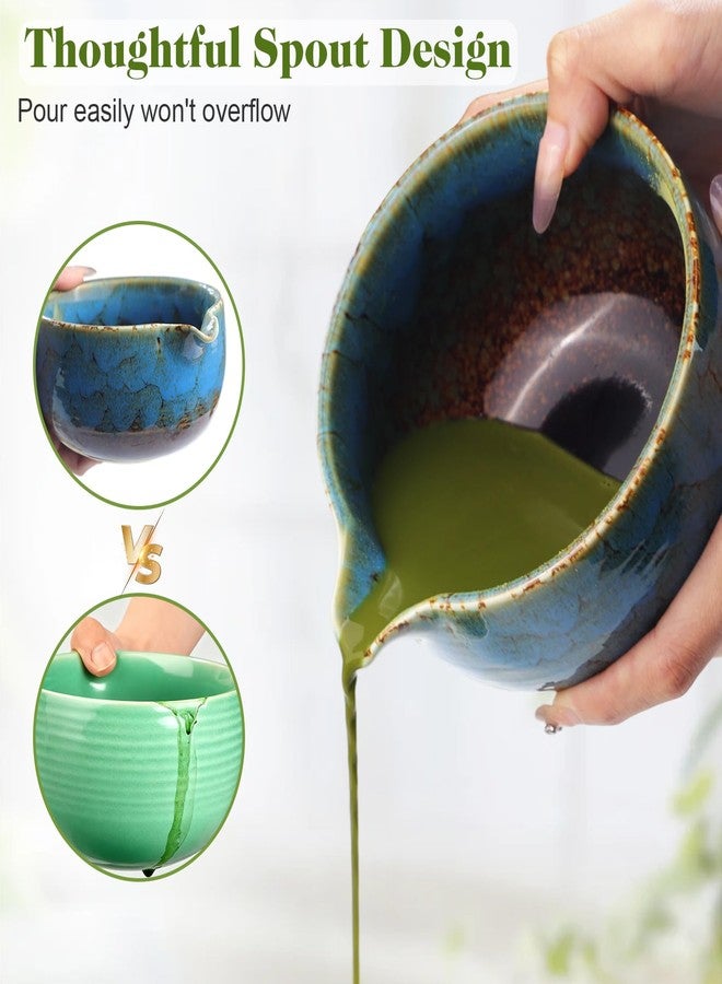 HEYMKGO Matcha Whisk Set 8 Pcs, Sapphire Blue Matcha Bowl with Spout, Bamboo Whisk & Holder, Scoop, Scoop Rest, Sifter, Bamboo Spoon & Tea Towel - Traditional Japanese Matcha Tea Ceremony Kit - Image 2