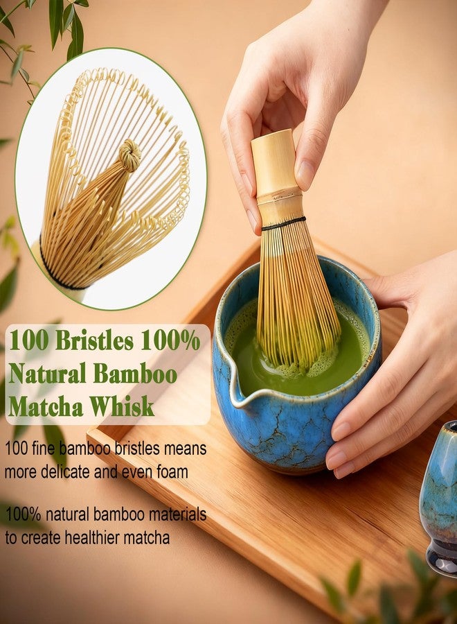 HEYMKGO Matcha Whisk Set 8 Pcs, Sapphire Blue Matcha Bowl with Spout, Bamboo Whisk & Holder, Scoop, Scoop Rest, Sifter, Bamboo Spoon & Tea Towel - Traditional Japanese Matcha Tea Ceremony Kit - Image 3