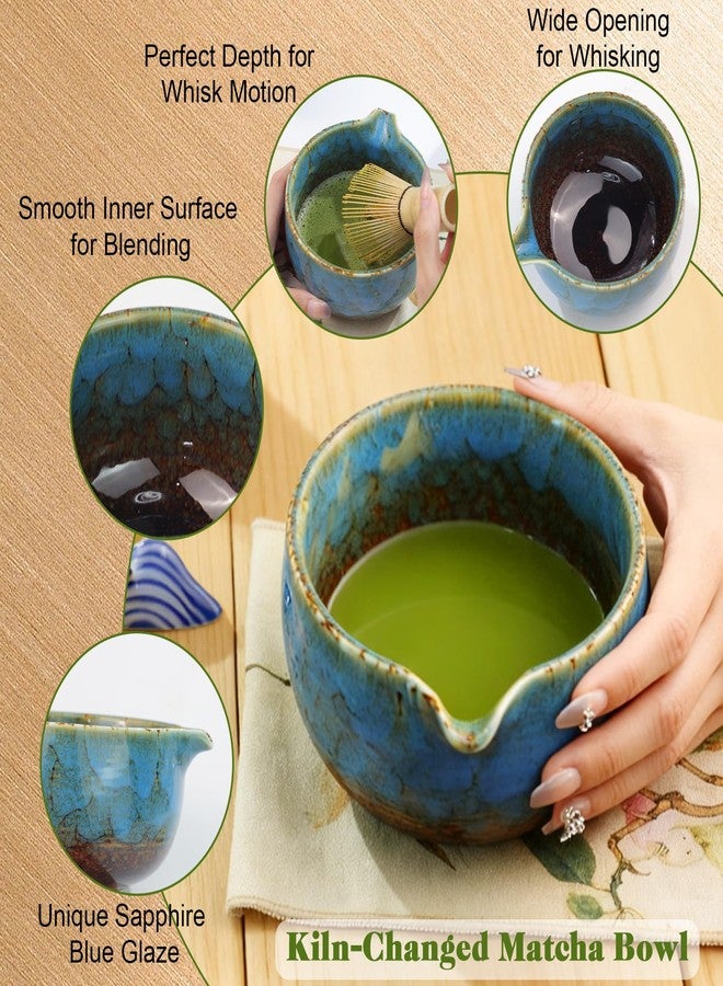 HEYMKGO Matcha Whisk Set 8 Pcs, Sapphire Blue Matcha Bowl with Spout, Bamboo Whisk & Holder, Scoop, Scoop Rest, Sifter, Bamboo Spoon & Tea Towel - Traditional Japanese Matcha Tea Ceremony Kit - Image 5