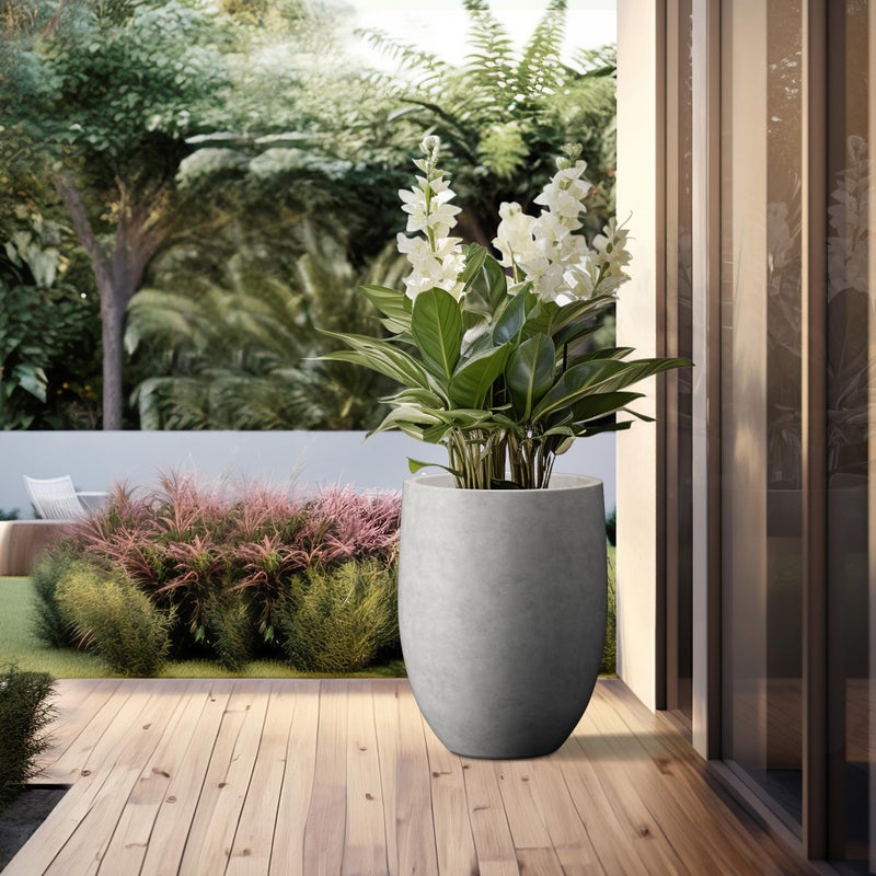 Kante 21.7" H Natural Concrete Tall Planter, Large Outdoor Indoor Decorative Pot with Drainage Hole and Rubber Plug, Modern Round Taper Style for Home and Patio - Image 5
