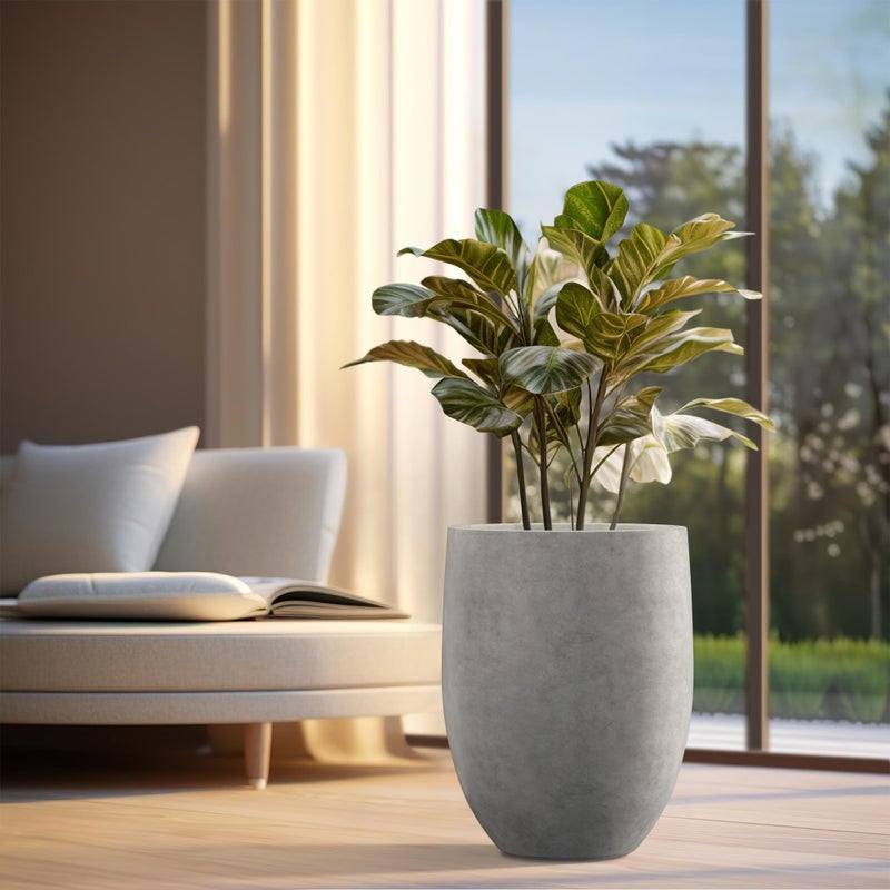Kante 21.7" H Natural Concrete Tall Planter, Large Outdoor Indoor Decorative Pot with Drainage Hole and Rubber Plug, Modern Round Taper Style for Home and Patio - Image 4