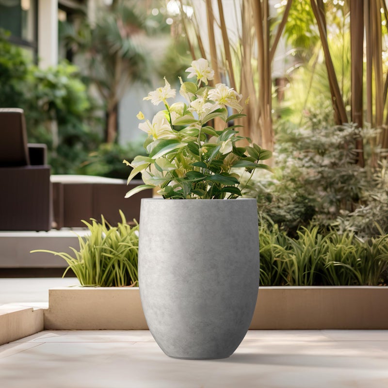 Kante 21.7" H Natural Concrete Tall Planter, Large Outdoor Indoor Decorative Pot with Drainage Hole and Rubber Plug, Modern Round Taper Style for Home and Patio - Image 3