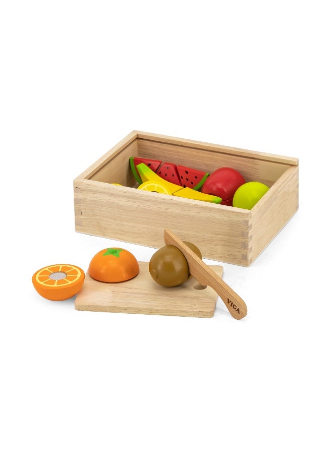 Viga Wooden Cutting Fruit Set for Toddlers – Pretend Play Kitchen Toy with Knife and Cutting Board – Montessori-Inspired Learning – Ages 18 Months and Up - Image 2