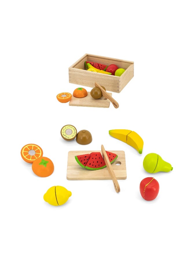 Viga Wooden Cutting Fruit Set for Toddlers – Pretend Play Kitchen Toy with Knife and Cutting Board – Montessori-Inspired Learning – Ages 18 Months and Up - Image 1