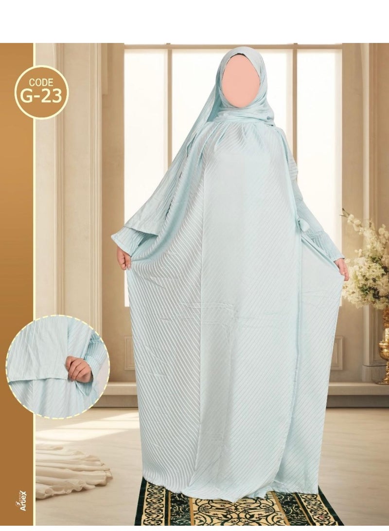 شراشف صلاة ناعم ومريح للغاية مكون من قطعه واحدة يتضمن طرحه ويغطي الجسم بالكامل بمقاس موحد وواسع مناسب  لجميع الاجسام