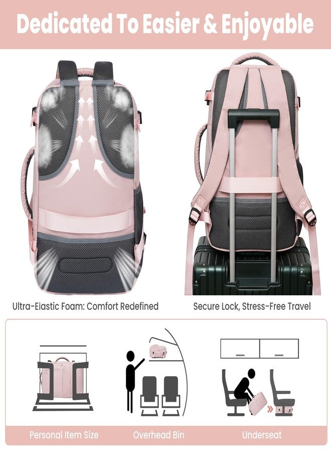 prezon 35L Travel Backpack | 180° All-Open Design | Multi-Pockets | Airline Approved Carry on|15.6 inch Laptop Compartment |USB Port |Perfect for Travel Business College Bookbags |Men Women,Pink - Image 2