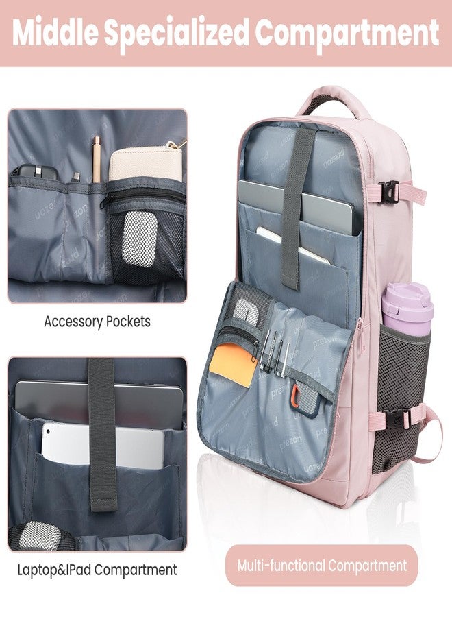 prezon 35L Travel Backpack | 180° All-Open Design | Multi-Pockets | Airline Approved Carry on|15.6 inch Laptop Compartment |USB Port |Perfect for Travel Business College Bookbags |Men Women,Pink - Image 4