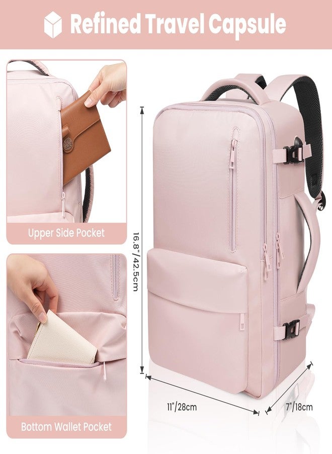 prezon 35L Travel Backpack | 180° All-Open Design | Multi-Pockets | Airline Approved Carry on|15.6 inch Laptop Compartment |USB Port |Perfect for Travel Business College Bookbags |Men Women,Pink - Image 3