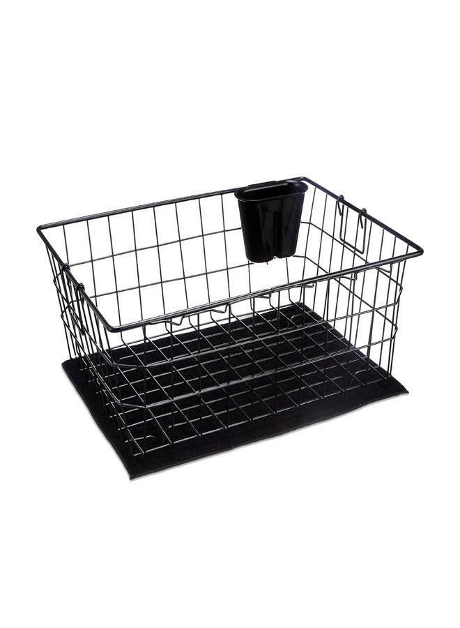 Cutting Edge Essentials Dish Drying Rack – Luxe Black Steel Basket with Drying Mat & Detachable Cutlery Holder for Kitchen Utensils, Plates, and Bowls | 55.3 x 23 x 37 cm - Image 1