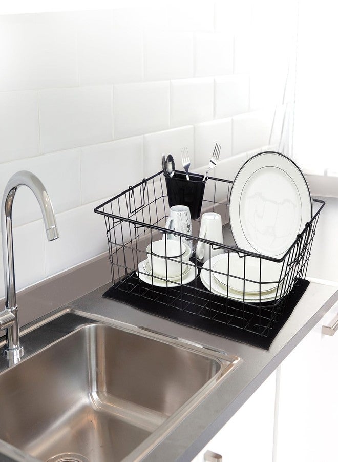 Cutting Edge Essentials Dish Drying Rack – Luxe Black Steel Basket with Drying Mat & Detachable Cutlery Holder for Kitchen Utensils, Plates, and Bowls | 55.3 x 23 x 37 cm - Image 2