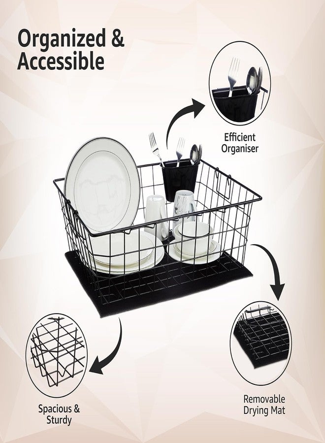Cutting Edge Essentials Dish Drying Rack – Luxe Black Steel Basket with Drying Mat & Detachable Cutlery Holder for Kitchen Utensils, Plates, and Bowls | 55.3 x 23 x 37 cm - Image 5