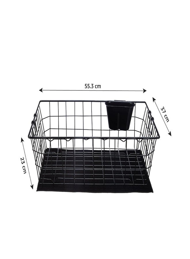 Cutting Edge Essentials Dish Drying Rack – Luxe Black Steel Basket with Drying Mat & Detachable Cutlery Holder for Kitchen Utensils, Plates, and Bowls | 55.3 x 23 x 37 cm - Image 3