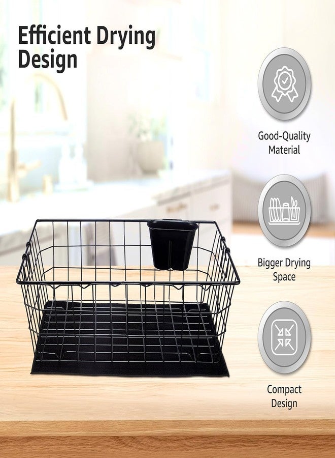 Cutting Edge Essentials Dish Drying Rack – Luxe Black Steel Basket with Drying Mat & Detachable Cutlery Holder for Kitchen Utensils, Plates, and Bowls | 55.3 x 23 x 37 cm - Image 4