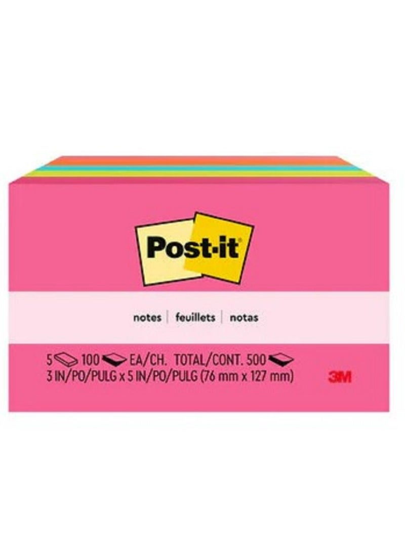 Post It - Post-it Sticky Notes 3 in x 5 in Neon Colors 5 pads - Image 1