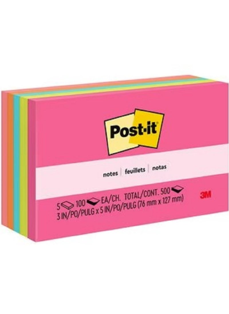 Post It - Post-it Sticky Notes 3 in x 5 in Neon Colors 5 pads - Image 1