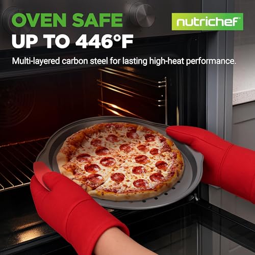 NutriChef 3-Piece Pizza Tray Set with Silicone Handles - Round Nonstick Pizza Pan with Perforated Holes, Durable Carbon Steel, Small, Medium, Large Sizes - Ideal for Crispy, Evenly Baked Pizzas (Gray) - Image 2