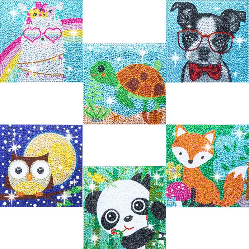 CHWGLFGG 6 Pack 5D Diamond Painting Kits for Kids Beginners Full Drill Cute Animals Diamond Art Kits DIY Big Gem Art for Children Ages 678912 Home Wall Decor 6x6 Inch
