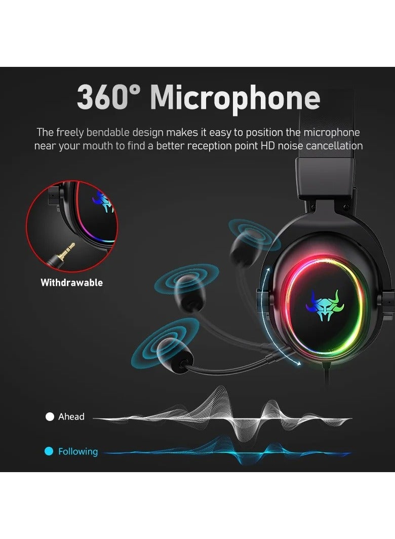 Joshberg G3000 USB Head Mounted Wired Gaming Headset RGB Lighting Effect For PS4 PS5 Computer Mobile Phone - Image 5