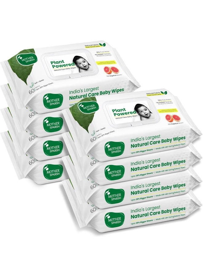 Mother Sparsh Natural Care Baby Wipes  60 Pcs (Pack of 8 - Image 1