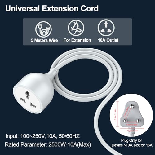 Hoteon Extension Board with 5 Meters Heavy Duty Long Wire Cord, Single Outlet Socket 2500W 10A Expandable Electric Extension, 3 pins Extension Cord for Indoor Outdoor Use (5M/ Grey)-1PCS - Image 2