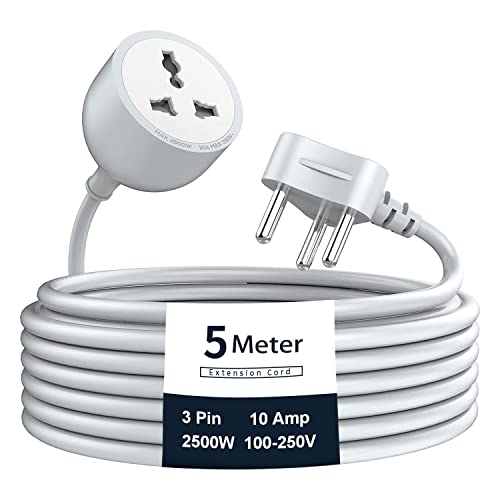 Hoteon Extension Board with 5 Meters Heavy Duty Long Wire Cord, Single Outlet Socket 2500W 10A Expandable Electric Extension, 3 pins Extension Cord for Indoor Outdoor Use (5M/ Grey)-1PCS - Image 1