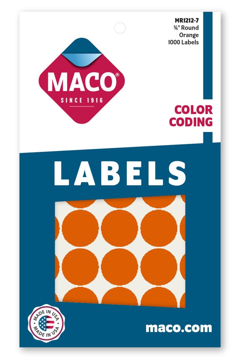 MACO Orange Round Color Coding Labels, 3/4 Inches in Diameter, 1000 Per Box (MR1212-7) - Image 3