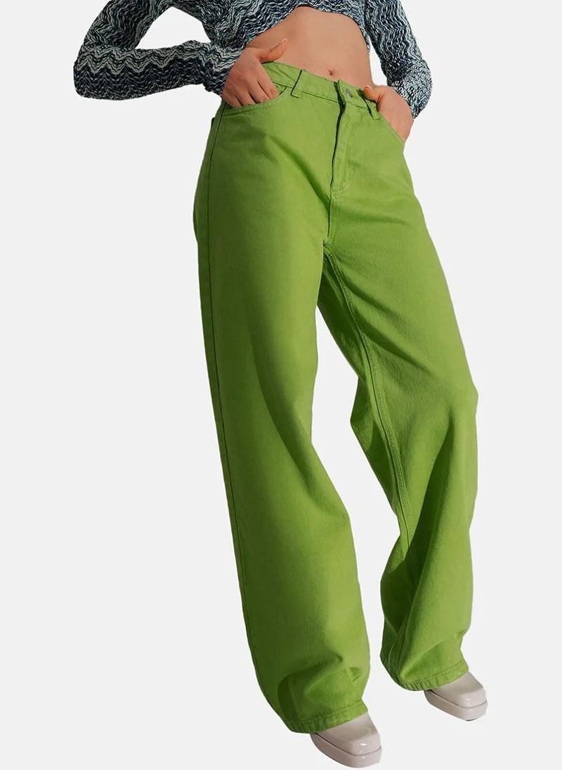 YUNIQEE Green Wide Leg Clean Look High-Rise Jeans