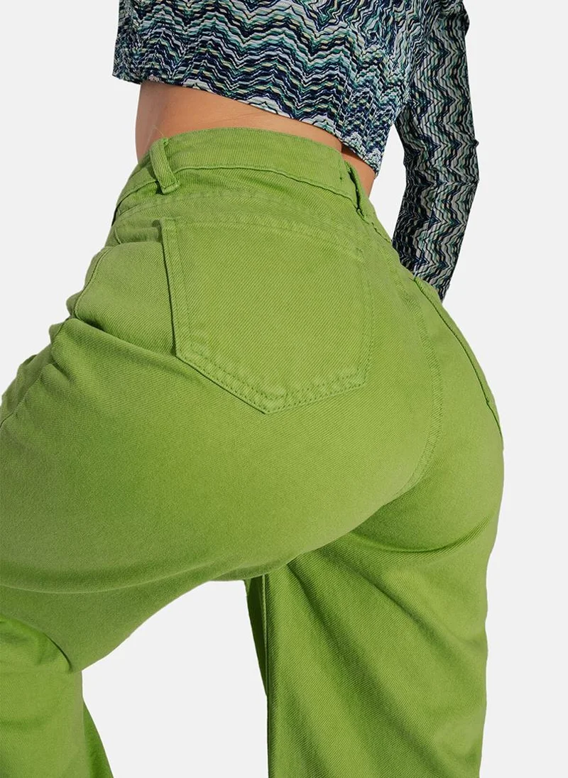 YUNIQEE Green Wide Leg Clean Look High-Rise Jeans