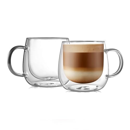 CNGLASS 16oz Double Walled Glass Coffee Mugs(2-pack),Large Clear Coffee Cups with Handle,Glass Espresso Mugs for Latte,Cappuccino,Tea - Image 1