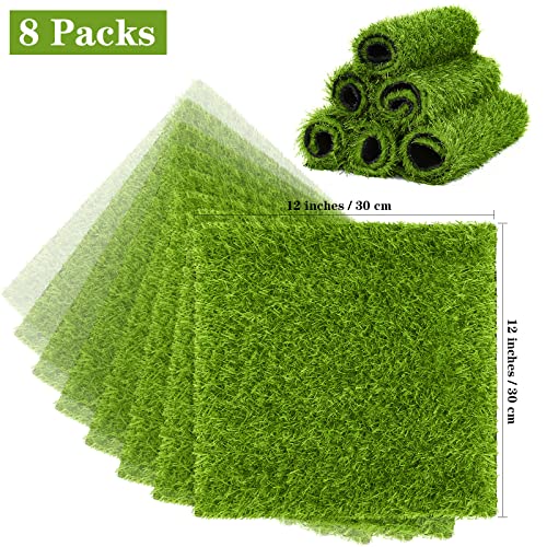TURSTIN 8 Packs 12 x 12 Inch Artificial Grass Mat Squares Synthetic Garden Grass Tiles Fake Grass Turf Patch with Drainage Hole Realistic Grass Rug for DIY Decoration - Image 2
