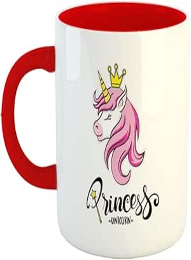Happu - Printed Ceramic Unicorn Coffee Mug, Design - Princess Unicorn, Cute, Stylish, Gifts for Girls, Boys, Bestfriends, Relatives, Sister, Brother, Milk Cup, Under 400, 325 ML, 948-RD