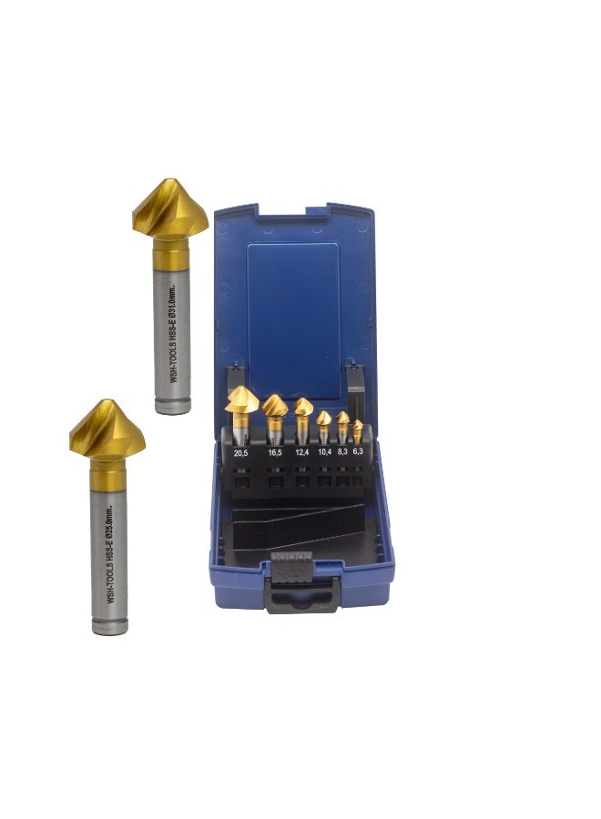 WSH-TOOLS Countersink HSS-E 90° DIN 335C Spiral Flute Uneven Pitch Set of 8 pcs TiN | Chatter-Free Deburring Tool Dubai UAE - Image 1