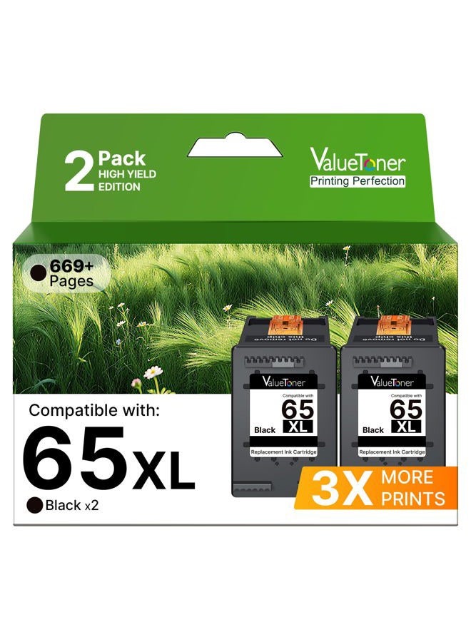 Valuetoner Remanufactured Ink Cartridge Replacement for HP 65 XL 65XL N9K04AN for Envy 5055 5052 5058 DeskJet 3755 2655 3720 3722 3723 3730 3732 3752 3758 2652 2624 High Yield Updated Chip (2 Black) - Image 1