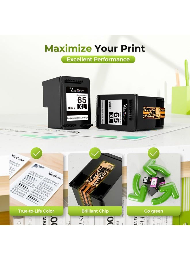 Valuetoner Remanufactured Ink Cartridge Replacement for HP 65 XL 65XL N9K04AN for Envy 5055 5052 5058 DeskJet 3755 2655 3720 3722 3723 3730 3732 3752 3758 2652 2624 High Yield Updated Chip (2 Black) - Image 5